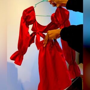 Red two piece outfit, with shorts